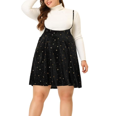 Agnes Orinda Women's Plus Size Velvet High-Rise Star Versatile Flared Skater Skirt 5 Agnes Orinda Women's Plus Size Velvet High-Rise Star Versatile Flared Skater Skirt - Image 5