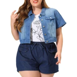 Agnes Orinda Women Plus Size Denim Jacket Crop Fray Roll Short Sleeves Jean Jackets -Agnes Sales Store GUEST 3cb6b0e2 bfa2 463e 9acc a2e5a019351f