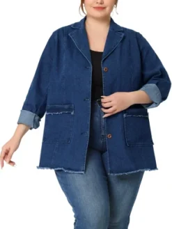 Agnes Orinda Women's Plus Size Fashion Outfits Button Work Formal Denim Jean Blazers -Agnes Sales Store GUEST 3d1b03cd 9f55 4b5b bfe6 cf0cc35486c9