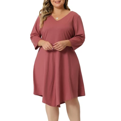 Agnes Orinda Women's Plus Size V Neck 3/4 Sleeve Casual Swing Loose A-Line Dresses 5 Agnes Orinda Women's Plus Size V Neck 3/4 Sleeve Casual Swing Loose A-Line Dresses - Image 5