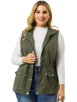 Agnes Orinda Women's Plus Size Utility Vest Cargo Pocket Drawstring Waist Sleeveless Jacket -Agnes Sales Store GUEST 3dadb824 4c8a 482a 8ca8 04b53abad30b