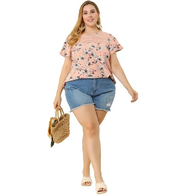 Agnes Orinda Women's Plus Size Top Floral Lace Panel Keyhole Back Flare Sleeve 2 Agnes Orinda Women's Plus Size Top Floral Lace Panel Keyhole Back Flare Sleeve - Image 2