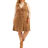 Agnes Orinda Women's Plus Size Overall Button Casual Faux Suede Dress