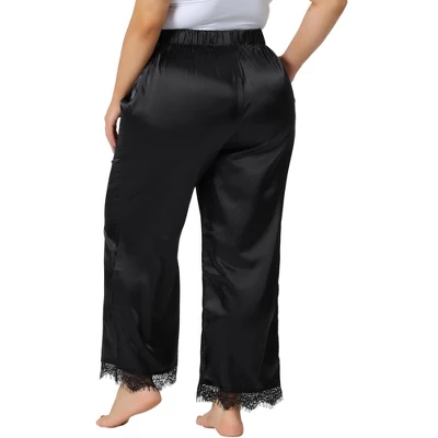 Agnes Orinda Women's Plus Size Satin Lace Trim Elastic Soft Wide Leg Pockets Pajama Pants 3 Agnes Orinda Women's Plus Size Satin Lace Trim Elastic Soft Wide Leg Pockets Pajama Pants - Image 3