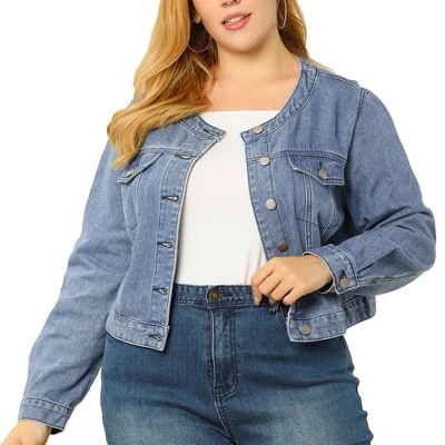 Agnes Orinda Women's Plus Size Long Sleeves Button Down Crew Neck Short Denim Jacket 6 Agnes Orinda Women's Plus Size Long Sleeves Button Down Crew Neck Short Denim Jacket - Image 6