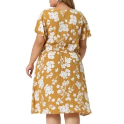 Agnes Orinda Women's Plus Size V Neck Elastic Waist Ditsy Floral Midi Dresses -Agnes Sales Store GUEST 3f287989 f65f 450c 8502 923721c4b9b9
