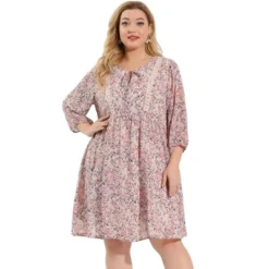 Agnes Orinda Women's Plus Size 3/4 Sleeves Babydoll Floral Flare Reteo Dress -Agnes Sales Store GUEST 3fb3caf4 e30e 4fbd 869a b175bf413ecc