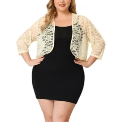 Agnes Orinda Women’s Plus Size Shrug Cardigan 3/4 Sleeves Floral Lace Crop Shrugs -Agnes Sales Store GUEST 40278d35 7864 4ac7 b734 02481a289819