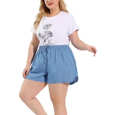 Agnes Orinda Women's Plus Size Denim Short Drawstring Elastic Waist Slant Pockets Shorts Light 1 Agnes Orinda Women's Plus Size Denim Short Drawstring Elastic Waist Slant Pockets Shorts Light