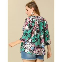 Agnes Orinda Women's Plus Size 3/4 Sleeves Self Tie Neck Floral Blouse -Agnes Sales Store GUEST 408f13ea 361b 4f1b 8953 701c33523249