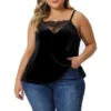 Agnes Orinda Women's Plus Size Adjustable Sleeveless Strap Fashion Casual Lace V Neck Velvet Camisole