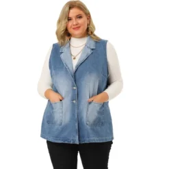 Agnes Orinda Women's Plus Size Denim Relax Notched Lapel Jacket Vest -Agnes Sales Store GUEST 40a01cd3 49ff 4940 9087 2778d7d37af9