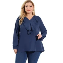 Agnes Orinda Women's Plus Size Work Fashion V Neck Chiffon Ruffle Top -Agnes Sales Store GUEST 40ee5ab3 1996 47ca be96 22bfd9461ac9