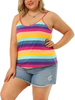 Agnes Orinda Women's Plus Size Stripe Strap Sleeveless Stretch Colorful Camisole -Agnes Sales Store GUEST 4150afbc 0a10 43fc 982d 952eedc251eb