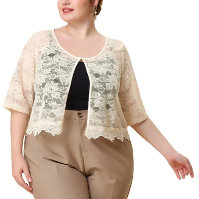 Agnes Orinda Women's Plus Size Sheer Shrug Tops Elbow Sleeve Floral Lace Open Front Shrug Top 7 Agnes Orinda Women's Plus Size Sheer Shrug Tops Elbow Sleeve Floral Lace Open Front Shrug Top - Image 7