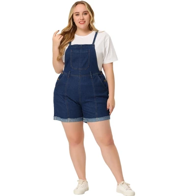 Agnes Orinda Women's Plus Size Denim Roll Ripped Raw Hem Overalls Shorts Rompers 2 Agnes Orinda Women's Plus Size Denim Roll Ripped Raw Hem Overalls Shorts Rompers - Image 2