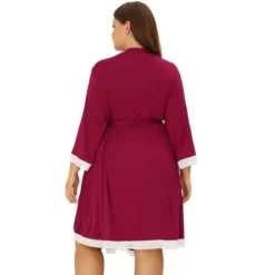 Agnes Orinda Women's Plus Size Solid Wrap Tie Belt Waist Lace Trim 3/4 Sleeve Pajama Robes -Agnes Sales Store GUEST 41cb9734 c11f 472f 938c 61981de9f37a