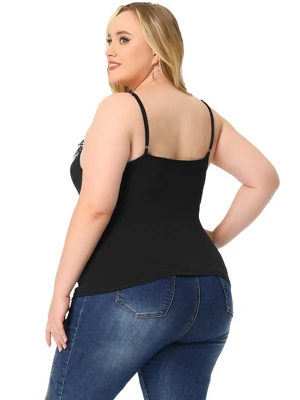 Agnes Orinda Plus Size Camisole For Women Contrast Lace Criss Cross V Neck Spaghetti Strap Top 3 Agnes Orinda Plus Size Camisole For Women Contrast Lace Criss Cross V Neck Spaghetti Strap Top - Image 3