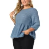 Agnes Orinda Women's Plus Size Winter Fashion 3/4 Puff Sleeve Babydoll Blouses