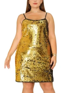 Agnes Orinda Women's Plus Size Glitter Sequin Spaghetti Strap Party Clubwear Mini Dress