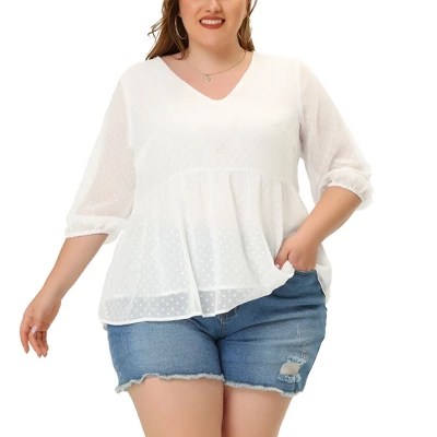 Agnes Orinda Women's Plus Size Chiffon Babydoll Long Sleeve Swiss Dots Blouses 7 Agnes Orinda Women's Plus Size Chiffon Babydoll Long Sleeve Swiss Dots Blouses - Image 7