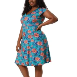 Agnes Orinda Women's Plus Size Deep V Neck Above Knee Cap Sleeve Floral Dress -Agnes Sales Store GUEST 4460106e b71a 4d87 8bf0 dbbe6a1c3c43