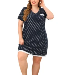 Agnes Orinda Womens Plus Size V Neck Polka Dots Short Sleeve Sleepwear Pajamas Nightgown -Agnes Sales Store GUEST 446a368e 4ae7 4a14 8cf4 242b5200b849