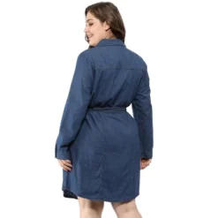 Agnes Orinda Women's Plus Size Long Sleeves Belted Above Knee Denim T-Shirt Dresses -Agnes Sales Store GUEST 447a8152 3e91 425c 9757 ca3b6ba41bb6