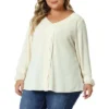 Agnes Orinda Women's Plus Size V Neck Tassel Self Flutter 3/4 Sleeve Blouses