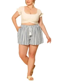 Agnes Orinda Women's Plus Size Boho Holiday Beach Pocket Casual Shorts