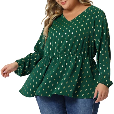 Agnes Orinda Women's Plus Size Gorgeous Gold Geometric Print Elastic Waist Blouse 1 Agnes Orinda Women's Plus Size Gorgeous Gold Geometric Print Elastic Waist Blouse