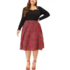 Agnes Orinda Women's Plus Size Velvet Plaid A-Line Elastic Waist Flare Skirts