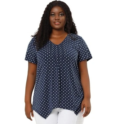 Agnes Orinda Women's Plus Size V Neck Asymmetric Polka Dots Top 2 Agnes Orinda Women's Plus Size V Neck Asymmetric Polka Dots Top - Image 2