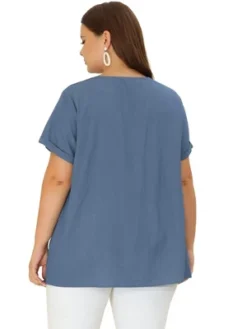 Agnes Orinda Women's Plus Size Blouse Casual V Neck Lounge Around Short Sleeve Solid Chambray Tops 9 Agnes Orinda Women's Plus Size Blouse Casual V Neck Lounge Around Short Sleeve Solid Chambray Tops -Agnes Sales Store GUEST 468195c1 dbb4 4793 b60b b63407332535