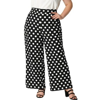 Agnes Orinda Women's Plus Size Formal Palazzo Polka Dots Wide Leg High Rise Wide Leg Pants 6 Agnes Orinda Women's Plus Size Formal Palazzo Polka Dots Wide Leg High Rise Wide Leg Pants - Image 6