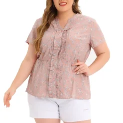Agnes Orinda Women's Plus Size Chiffon Button Ditsy Floral Peplum Shirts -Agnes Sales Store GUEST 46fa1e70 bc46 4344 abaa 9086d97b294b