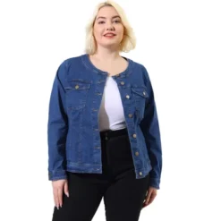 Agnes Orinda Women's Plus Size Jean Jacket Long Sleeves Collarless Denim Jacket -Agnes Sales Store GUEST 471432d6 feea 46de a38d f12de53d45ed