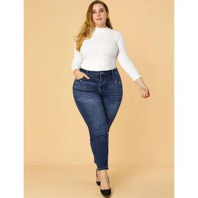 Agnes Orinda Women's Plus Size Denim Mid-Rise Stretch Washed Skinny Jeans 3 Agnes Orinda Women's Plus Size Denim Mid-Rise Stretch Washed Skinny Jeans - Image 3