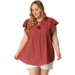 Agnes Orinda Women's Plus Size Flutter Sleeve Drawstring Flowy Summer Split V Neck Tunic Top -Agnes Sales Store GUEST 47c448fb f2b4 4271 9f95 98ab5e91231b