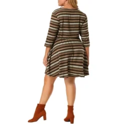 Agnes Orinda Women's Plus Size Striped Boho Fit Flare Knit Dress -Agnes Sales Store GUEST 47e78b86 101f 4992 9157 691e69039482