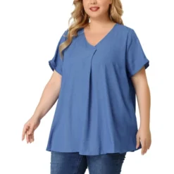 Agnes Orinda Women's Plus Size Blouse Casual V Neck Lounge Around Short Sleeve Solid Chambray Tops 13 Agnes Orinda Women's Plus Size Blouse Casual V Neck Lounge Around Short Sleeve Solid Chambray Tops -Agnes Sales Store GUEST 4864f739 743d 4228 af31 a0ac8a021465