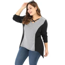 Agnes Orinda Womens Plus Size Tunic Tops Criss Cross V Neck Long Sleeve T Shirt Casual Tops -Agnes Sales Store GUEST 4899a668 55b5 42b4 87d9 eba67c2caf13