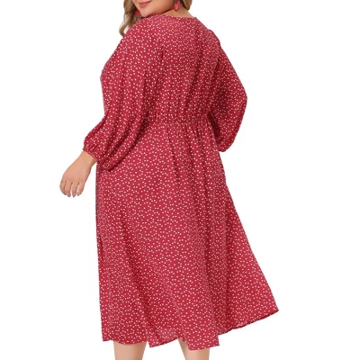Agnes Orinda Women's Plus Size Casual Long Sleeve Sweetheart Print Midi Ruffle Dress 3 Agnes Orinda Women's Plus Size Casual Long Sleeve Sweetheart Print Midi Ruffle Dress - Image 3