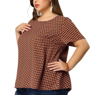 Agnes Orinda Women's Plus Size T Shirts Round Neck Geometry Printed Pullover Tops 1 Agnes Orinda Women's Plus Size T Shirts Round Neck Geometry Printed Pullover Tops