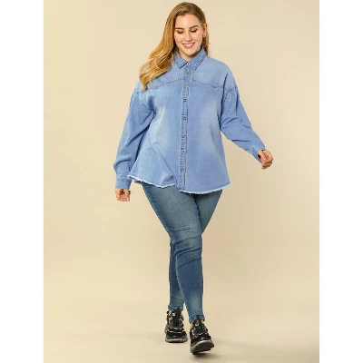 Agnes Orinda Women's Plus Size Button Down Long Sleeve Denim Shirts 1 Agnes Orinda Women's Plus Size Button Down Long Sleeve Denim Shirts