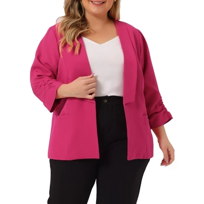 Agnes Orinda Women's Plus Size Fashion Formal With 3/4 Pleated Sleeves And Shawl Collar Blazers 10 Agnes Orinda Women's Plus Size Fashion Formal With 3/4 Pleated Sleeves And Shawl Collar Blazers - Image 10