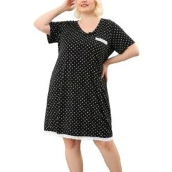 Agnes Orinda Womens Plus Size V Neck Polka Dots Short Sleeve Sleepwear Pajamas Nightgown -Agnes Sales Store GUEST 498f09d3 db41 4098 83c6 52f51c40329b