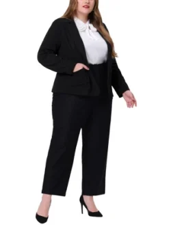 Agnes Orinda Women's Plus Size Work Formal Notch Lapel Buttons Front Pockets Blazers