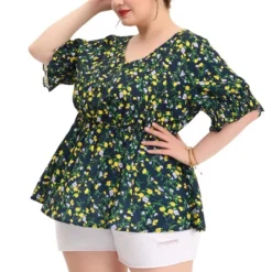 Agnes Orinda Women's Plus Size Floral Ruffle Smock Sleeve V Neck Peplum Blouses -Agnes Sales Store GUEST 4abdd3e9 ffff 4a0b 8ee8 fd53166d482f