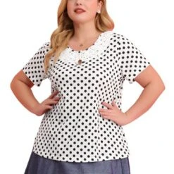 Agnes Orinda Women's Plus Size Short Sleeve Flat Collar Keyhole Front Polka Dots Blouses -Agnes Sales Store GUEST 4b0b926d 64c8 4485 8cf9 77650c40423b